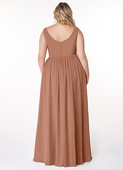 Azazie Keyla Jurken voor bruidsmeisjes Jurk van Chiffon met A-Lijn V-hals geplooid Bronzeertint image7