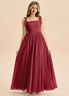 Azazie Delia Junior Abito A-Line in Chiffon Fiocco Melograno image3