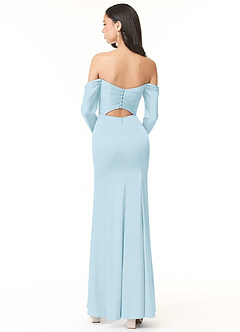 Azazie Hallie Bridesmaid Dresses Sky Blue Sheath Off-The-Shoulder Long Sleeve Stretch Satin Convertible Dress image4