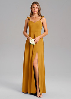 Azazie Everett Bridesmaid Dresses Butterscotch A-Line Stretch Satin Dress image5