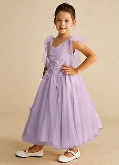 Azazie Minia vestidos de niña de las flores Vestido de Lila Esmerilada de Satin Mate de Corte En A con Lazo image5