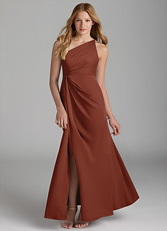 Azazie Mika Junior Auburn A-Line Pleated Stretch Satin Dress image1