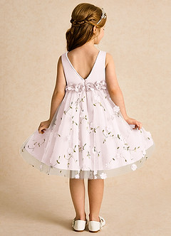 Azazie Starri Flower Girl Dresses Blushing Pink Ball-Gown Beaded Matte Satin Dress image6