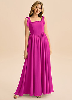 Azazie Delia Junior Abito A-Line in Chiffon Fiocco Fucsia image1