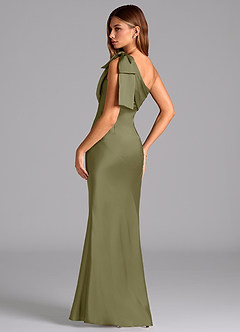 Azazie Yuanna Vestidos de damas de honor Vestido de Pistacho de Satén Elástico de Corte Sirena con Hombro unilateral image6