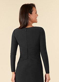 Azazie Natalya Mother of the Bride Dresses Black A-Line Pleated Luxe Knit Dress image6