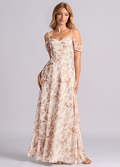 Azazie Marley Bridesmaid Dresses Pink Fern Floral A-Line Off the Shoulder Chiffon Convertible Dress image5