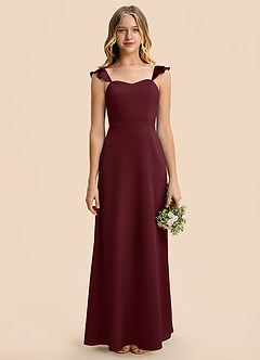 Azazie Mavie Junior Robe Trapèze en Satin extensible Drapé Cabernet image6