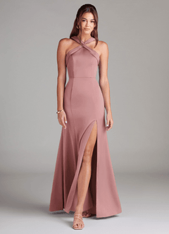 Azazie Rue Bridesmaid Dresses Dusty Rose A-Line Pleated Stretch Satin Dress image1