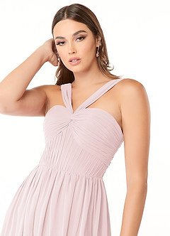 Azazie Dionne Bridesmaid Dresses Blushing Pink A-Line Corset Chiffon Dress image6