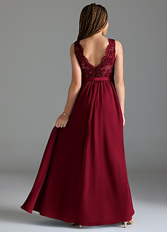 Azazie Elly Junior Burgundy A-Line Lace Chiffon Dress image2