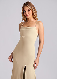 Azazie Grata Brudtärnklänningar Klä av Sjöjungfru i Chiffong Plisserad Champagne image7