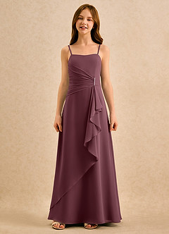 Azazie lolly Girls Formal Robe Demoiselle D'honneur Fillette Robe Trapèze en Mousseline de soie Plissée Sangria image4