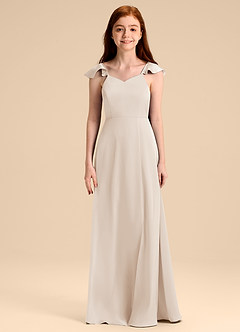 Azazie Everett Junior Vestido de Alabastro Blanco de Satén Elástico de Corte en A con Lazo image6