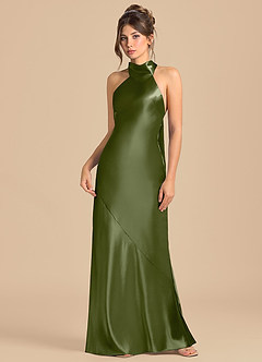 Azazie Velli Brudtärnklänningar Klä av Tubklänning i Metallisk satin Hög hals Oliv image3