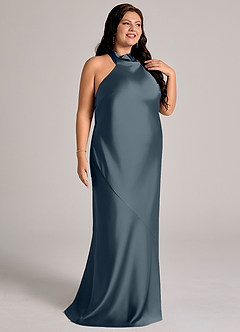 Azazie Velli Abiti da Damigella Abito Sirena in Raso Elasticizzato Collo Alto Crepuscolo image12