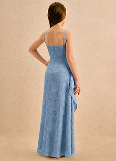 Azazie Cannoli Girls Formal Flower Girl Dresses Powder Blue A-Line Pleated Floral Burnout Dress image2