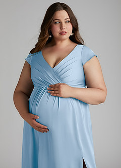 Azazie Allessia Robes de demoiselle d'honneur de maternité Robe Trapèze Plissée Longueur ras du sol Satin extensible image13