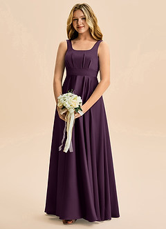 Azazie Gabby Junior Linia A Pofałdowany Satyna elastyczna Długość podłogi Młodsza druhna Sukienka image3