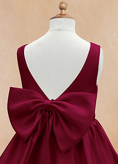 Azazie Margie Flower Girl Dresses Burgundy A-Line Bow Stretch Satin Dress image7