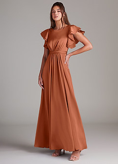 Azazie Daphne Modest Bridesmaid Dresses A-Line Ruched Stretch Satin Floor-Length Dress image4