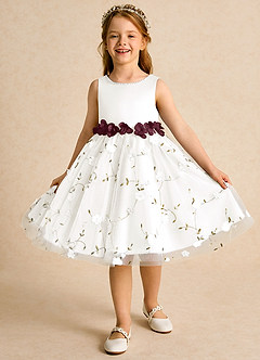 Azazie Starri Flower Girl Dresses Ivory Cabernet Ball-Gown Beaded Matte Satin Dress image4
