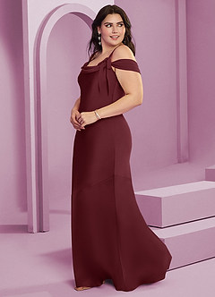 Barbie ♥ Azazie Vestidos de damas de honor Vestido de Cabernet de Satén Elástico de Corte Recto con Plisado image4