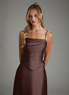 Azazie Amina Bridesmaid Dresses Ganache A-Line Corset Stretch Satin Dress image3