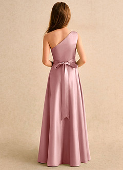 Azazie Puddles Girls Formal Robe Demoiselle D'honneur Fillette Robe Trapèze en Mat Satiné Asymétrique Rose Poussiéreuse image3