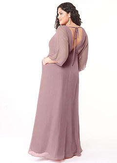 Azazie Rebecca Bridesmaid Dresses A-Line V-Neck Long Sleeve Chiffon Floor-Length Dress image10