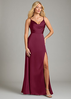 Azazie Sarella Vestidos de damas de honor Vestido de Mora de Satén Elástico de Corte en A con Plisado image1