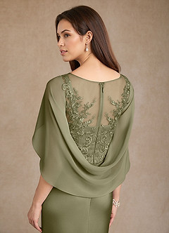 Azazie Hera Mother of the Bride Dresses Pistachio A-Line Lace Stretch Satin Dress image6