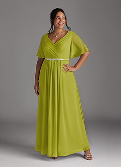Azazie Tricia Mother of the Bride Dresses Lemongrass A-Line V-Neck Pleated Chiffon Dress image10
