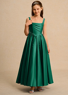 Azazie Mochi Girl vestidos de niña de las flores Vestido de Esmeralda de Satin Mate de Princesa con Plisado image5