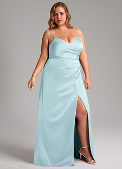 Azazie Azuree Brudtärnklänningar Klä av A-Linje i Stretch Satin Plisserad Molnblått image12