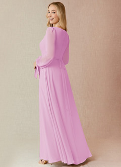 Azazie Leonia Bridesmaid Dresses Candy Pink A-Line Long Sleeve Chiffon Dress image2