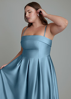 Azazie Lucienne Bridesmaid Dresses Steel Blue A-Line Strapless Stretch Satin Convertible Dress image14