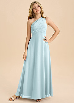 Azazie Phaedra Junior Mist A-Line Pleated Chiffon Dress image3