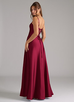 Azazie Valentine Bridesmaid Dresses Burgundy A-Line Corset Stretch Satin Dress image2