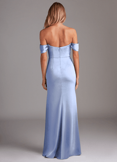 Azazie Saige Bridesmaid Dresses Ice Sheath Off the Shoulder Stretch Satin Dress image10