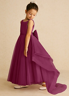 Azazie Pumpkin Flower Girl Dresses Mulberry A-Line Convertible Tulle Dress image4