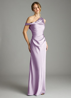 Azazie Emerson Bridesmaid Dresses Frosted Lilac Mermaid Off the Shoulder Stretch Satin Dress image5