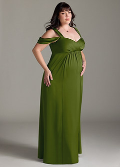 Azazie Rhea Maternity Bridesmaid Dresses A-Line Off-The-Shouler Pleated Stretch Satin Floor-Length Dress image10