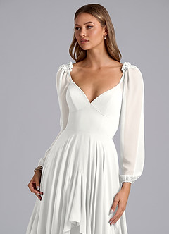 Azazie Karan Bridesmaid Dresses White A-Line Long Sleeve Chiffon Dress image6