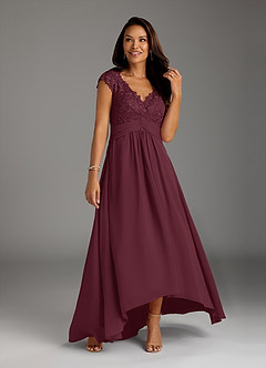 Azazie Irmeli Cabernet A-Line Lace Chiffon Dress Ready to Ship