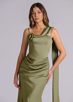 Azazie Inara Bridesmaid Dresses Pistachio Mermaid Pleated Stretch Satin Dress image7