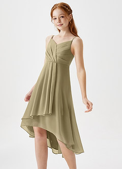 Azazie Mariam Junior Moss Green A-Line Pleated Chiffon Dress image1