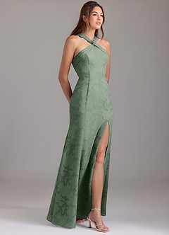 Azazie Rue Bridesmaid Dresses Matcha A-Line Pleated Floral Burnout Dress image4