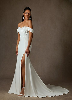 Azazie Viri 웨딩드레스 인어 스윗하트 네크라인 크레이프 백 새틴 채플 트레인 드레스 image3