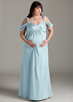 Azazie Rhea Robes de demoiselle d'honneur de maternité Robe Trapèze Épaule nue plissée Longueur ras du sol Satin extensible image1